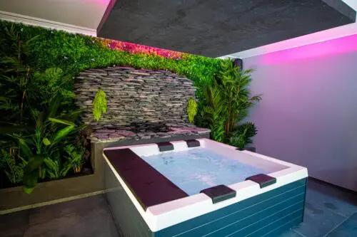 Image d'un jacuzzi dans une ambiance de nature